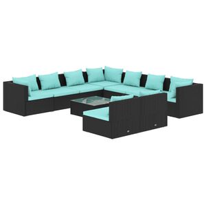 vidaXL 10 Piece Garden Lounge Set with Cushions Black Poly Rattan