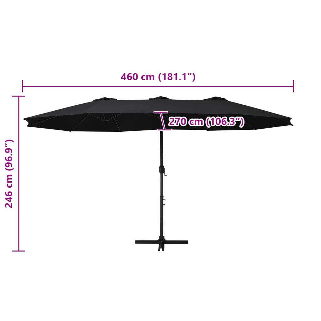vidaXL Garden Parasol with Aluminium Pole 460x270 cm Black