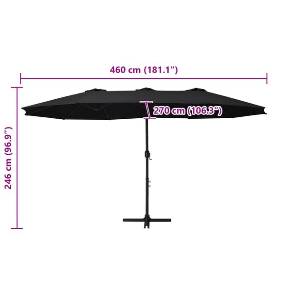 vidaXL Garden Parasol with Aluminium Pole 460x270 cm Black