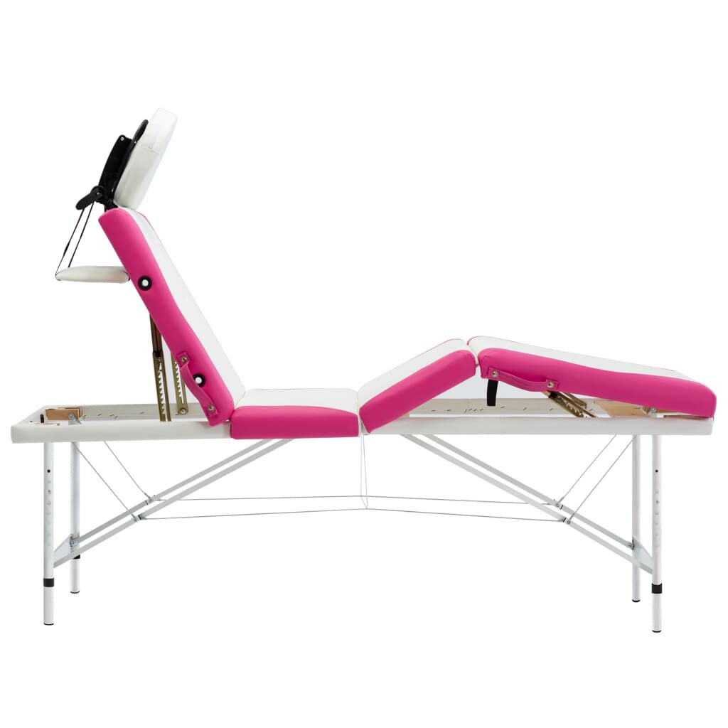 vidaXL 4-Zone Foldable Massage Table Aluminium White and Pink