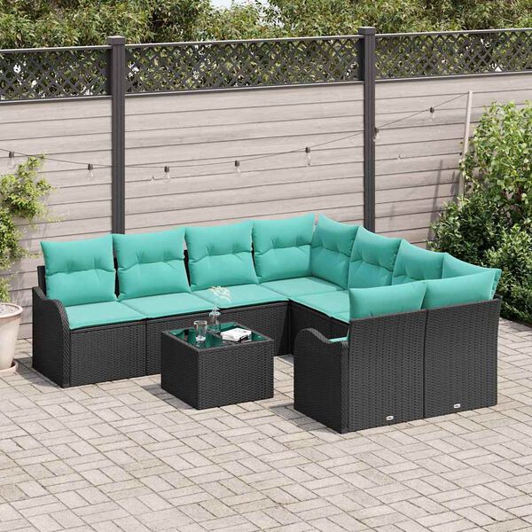 vidaXL Garden Sofa Set with Cushion Manual 9 pcs Black and Turquoise