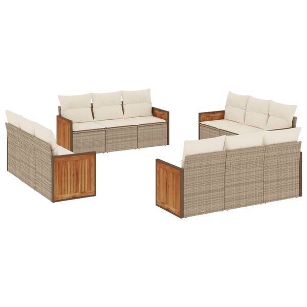 vidaXL 12 Piece Garden Sofa Set with Cushions Beige Poly Rattan