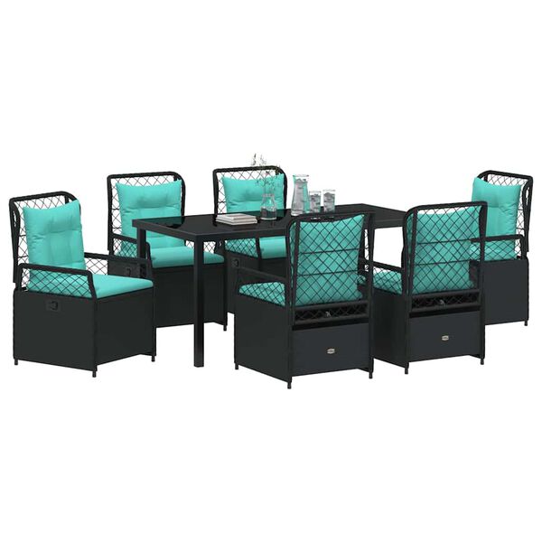 vidaXL Garden Dining Set 7 pcs Black Poly Rattan