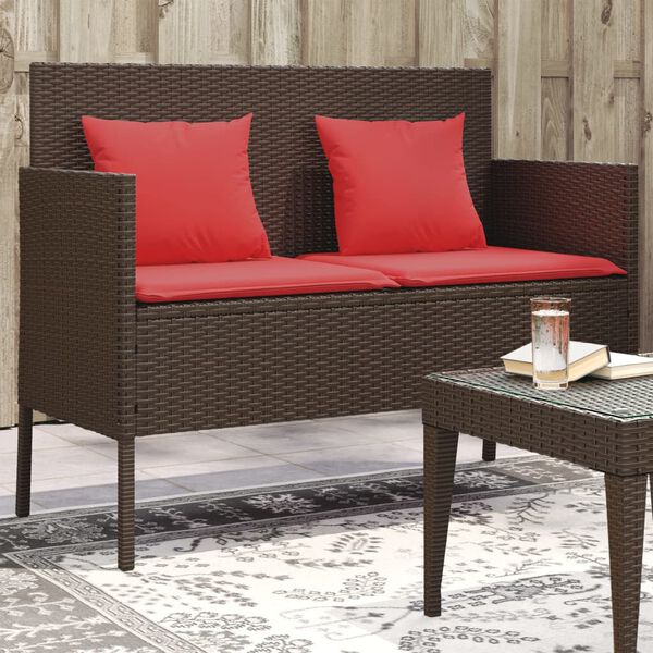vidaXL Garden Bench with Cushions Brown Poly Rattan
