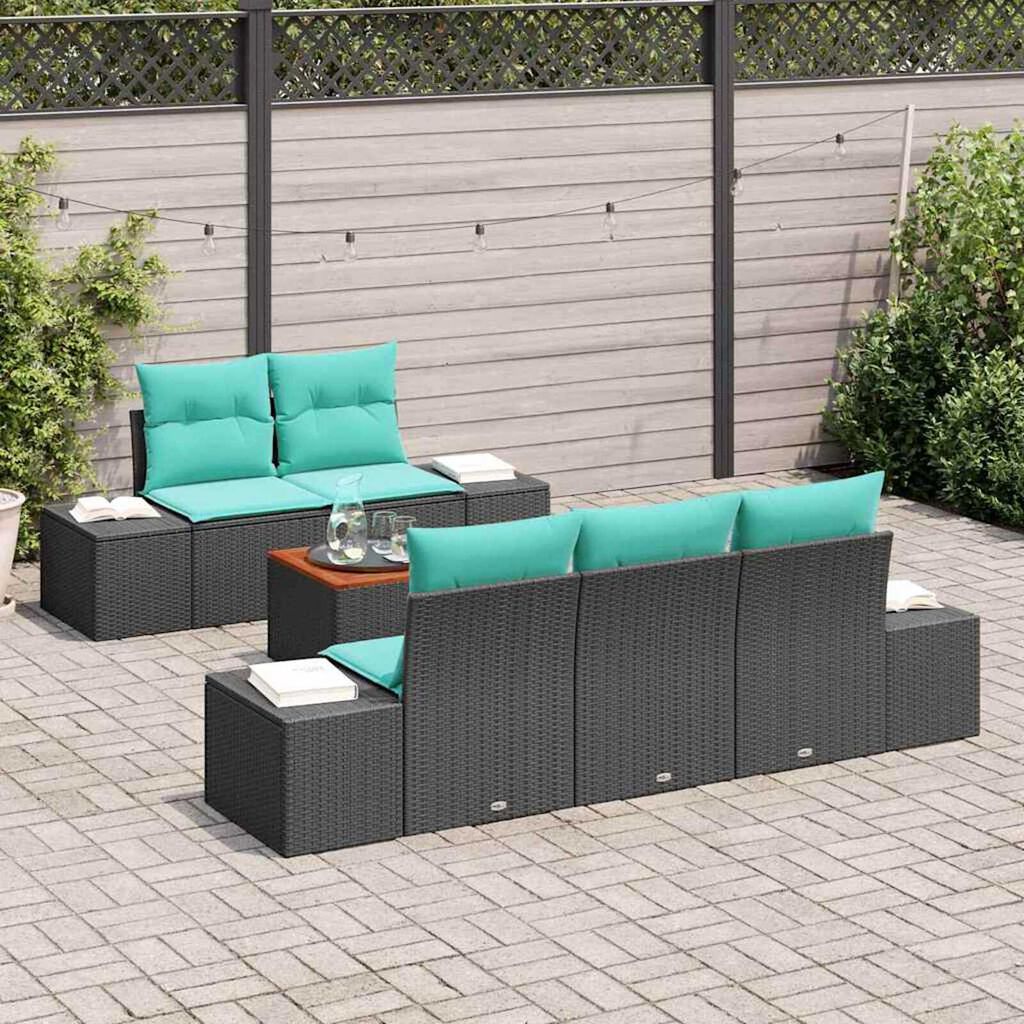 vidaXL Garden Sofa Set 6 pcs Black and turquoise