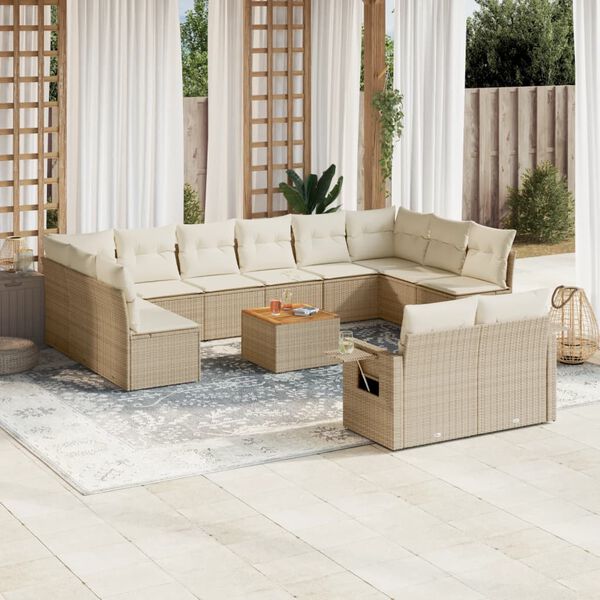 vidaXL 13 Piece Garden Sofa Set with Cushions Beige Poly Rattan