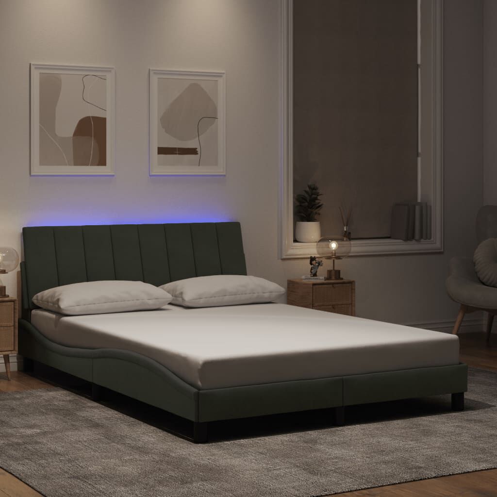 vidaXL Bed Frame with LED without Mattress Light Grey 137x190 cm Velvet