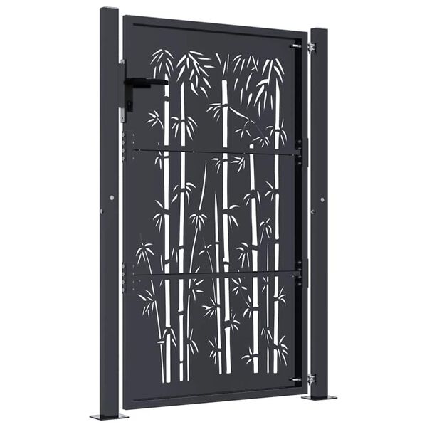 vidaXL Garden Gate Anthracite 100x150 cm Steel Bamboo Design