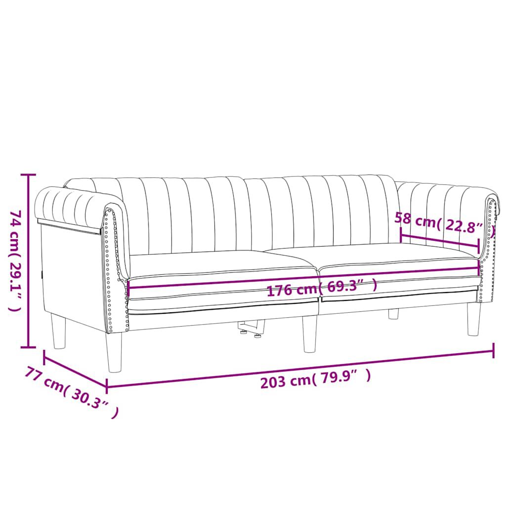 vidaXL Sofa 3-Seater Black Velvet