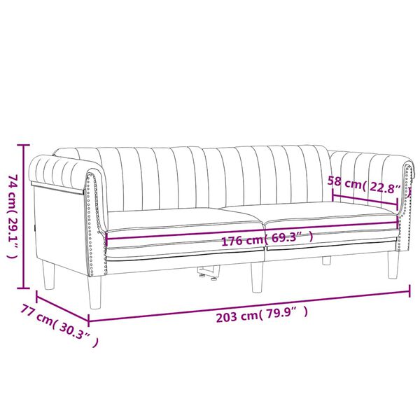 vidaXL Sofa 3-Seater Black Velvet