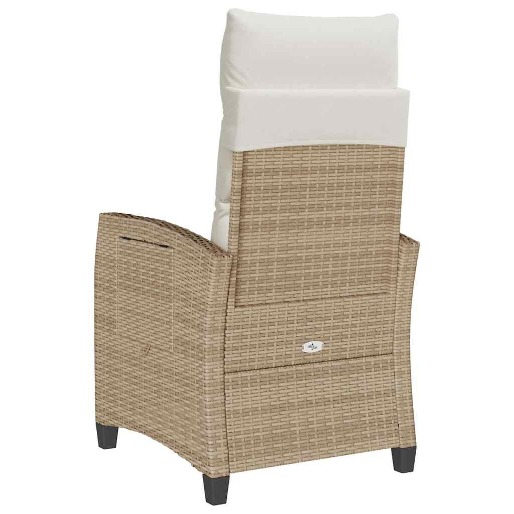vidaXL Reclining Garden Chair with Side Table Beige Poly Rattan