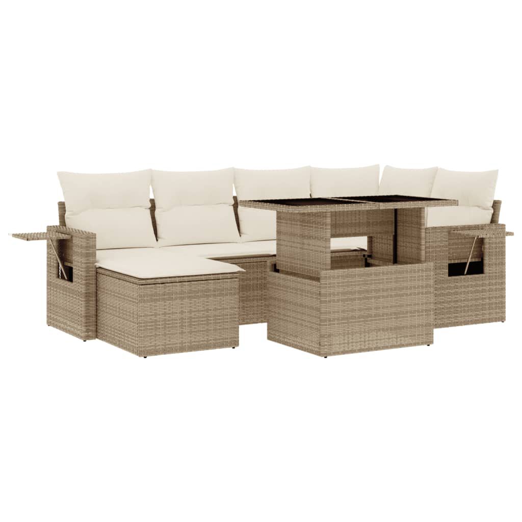 vidaXL 7 Piece Garden Sofa Set with Cushions Beige Poly Rattan