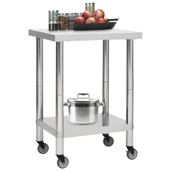 vidaXL Kitchen Work Table with Wheels 60x30x85 cm Stainless Steel
