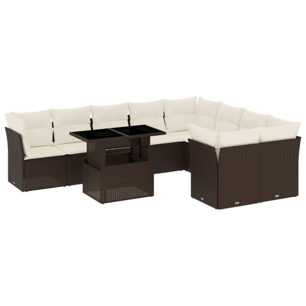vidaXL 10 Piece Garden Sofa Set with Cushions Brown Poly Rattan