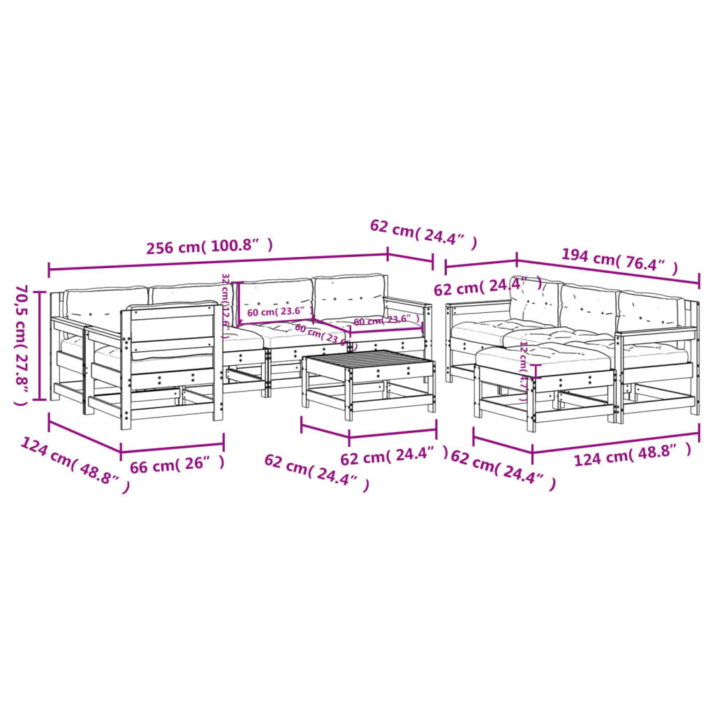 vidaXL 10 Piece Garden Lounge Set with Cushions White Solid Wood