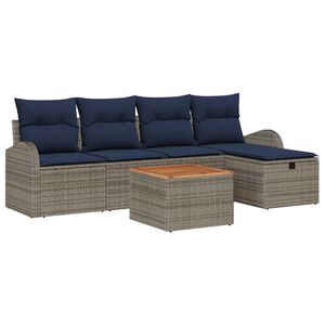 vidaXL Garden Sofa Set with Cushion 6 pcs Grey Poly Rattan