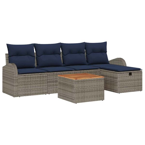 vidaXL Garden Sofa Set with Cushion 6 pcs Grey Poly Rattan