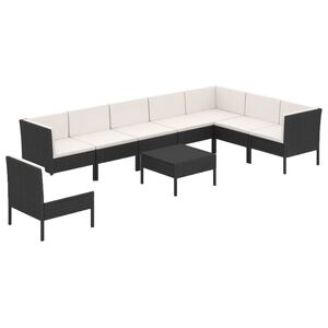 vidaXL 9 Piece Garden Lounge Set with Cushions Poly Rattan Black