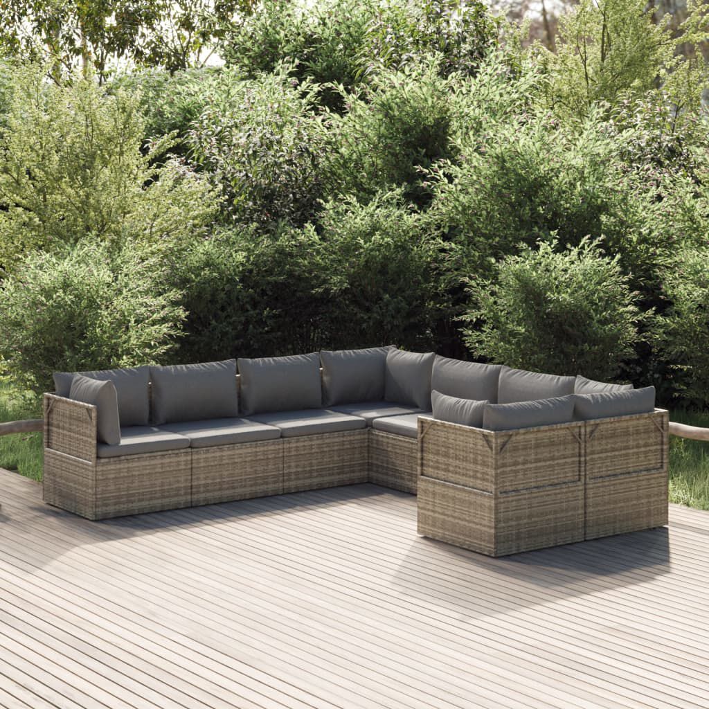 vidaXL 8 Piece Garden Lounge Set with Cushions Grey Poly Rattan