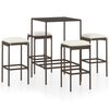 vidaXL 5 Piece Garden Bar Set with Cushions Poly Rattan Brown
