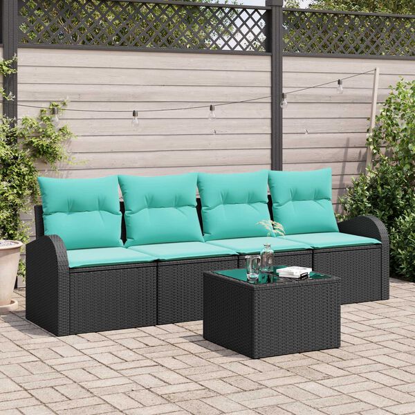 vidaXL 5 Piece Garden Sofa Set with Cushions Black Poly Rattan