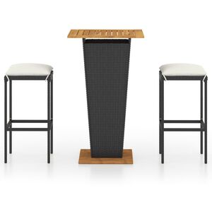 vidaXL 3 Piece Garden Bar Set with Cushions Poly Rattan Black