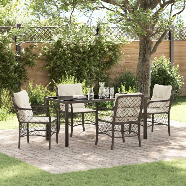 vidaXL Garden Dining Set with Cushion 5 pcs Brown Poly Rattan