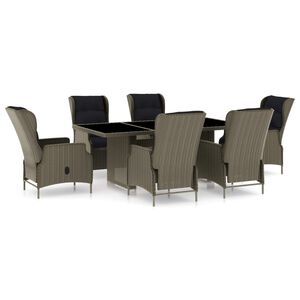 vidaXL 7 Piece Outdoor Dining Set with Cushions Poly Rattan Brown