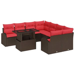 vidaXL Garden Sofa Set with Storage 9 pcs Brown Poly Rattan