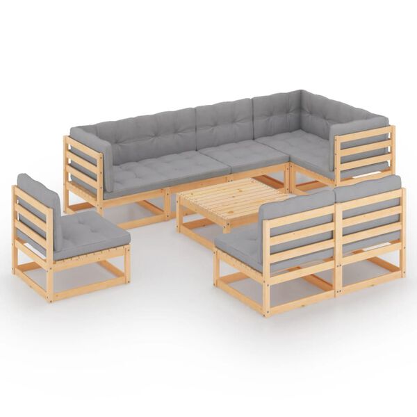 vidaXL 9 Piece Garden Lounge Set with Cushions Solid Pinewood