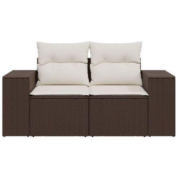 vidaXL Garden Sofa with Cushions 2-Seater Brown Poly Rattan