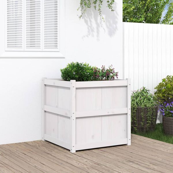 vidaXL Garden Planter White 70x70x70 cm Solid Wood Pine