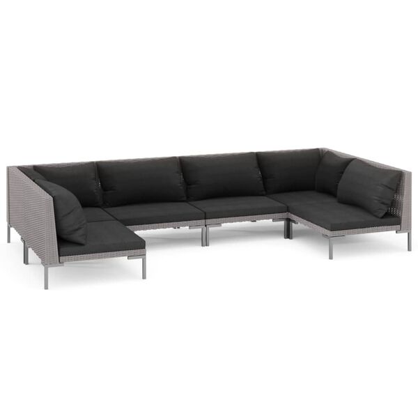 vidaXL 6 Piece Garden Lounge Set with Cushions Poly Rattan Dark Grey