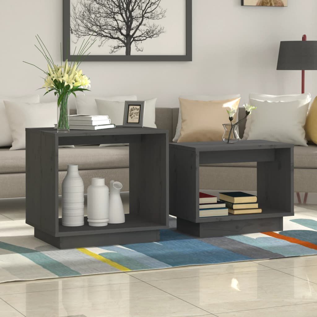 vidaXL Nesting Coffee Tables 2 pcs Grey Solid Wood Pine