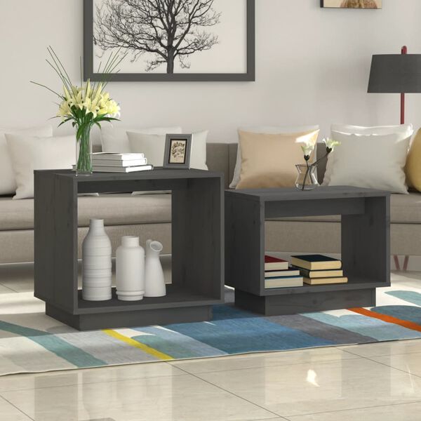 vidaXL Nesting Coffee Tables 2 pcs Grey Solid Wood Pine
