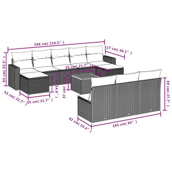 vidaXL 11 Piece Garden Sofa Set with Cushions Grey Poly Rattan