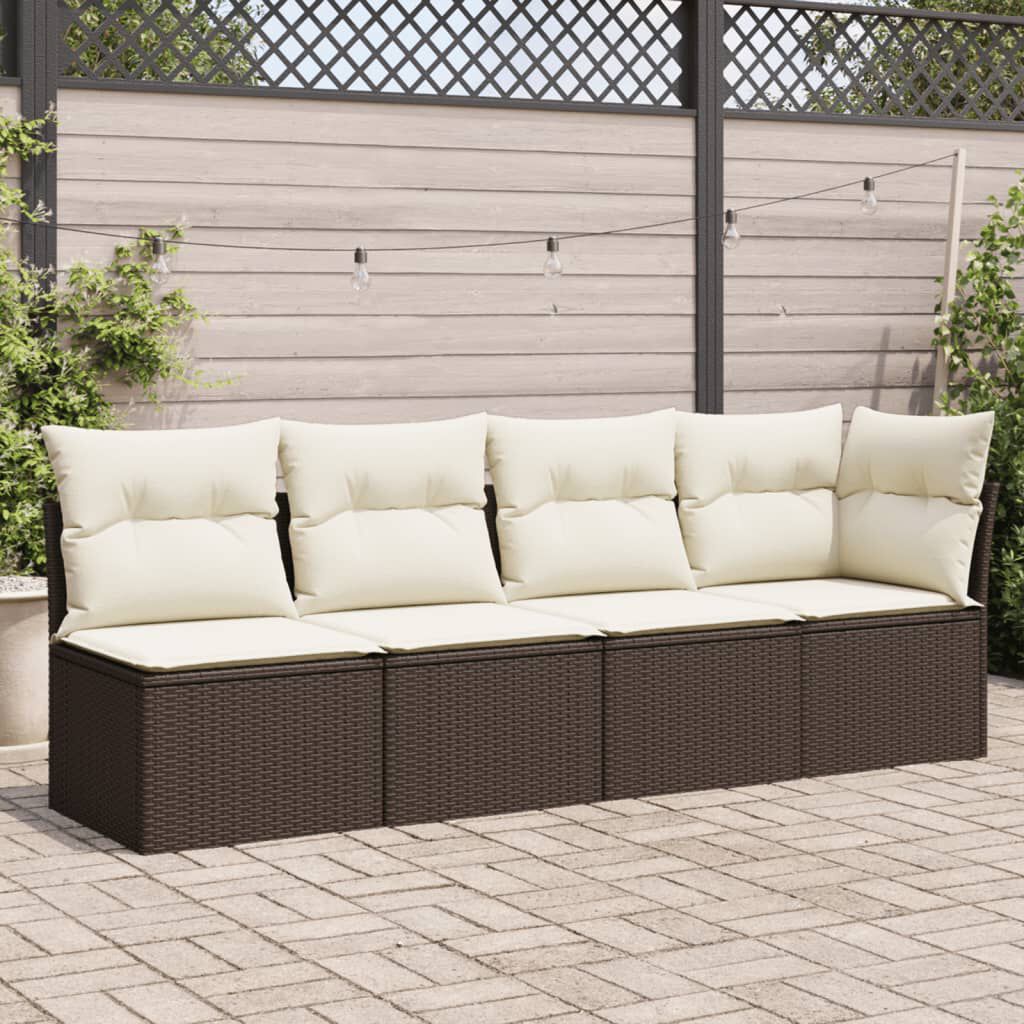 vidaXL Garden Sofa with Cushions 4-Seater Brown Poly Rattan