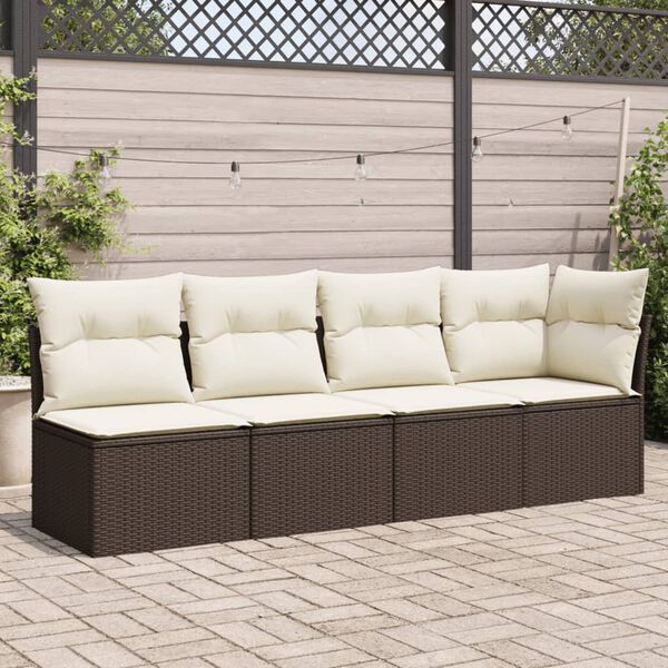 vidaXL Garden Sofa with Cushions 4-Seater Brown Poly Rattan