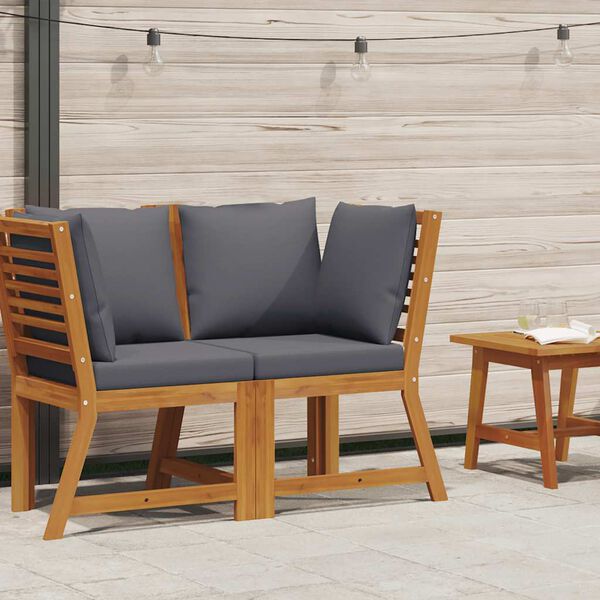 vidaXL Sectional Corner Sofa with Dark Grey Cushion Solid Acacia Wood