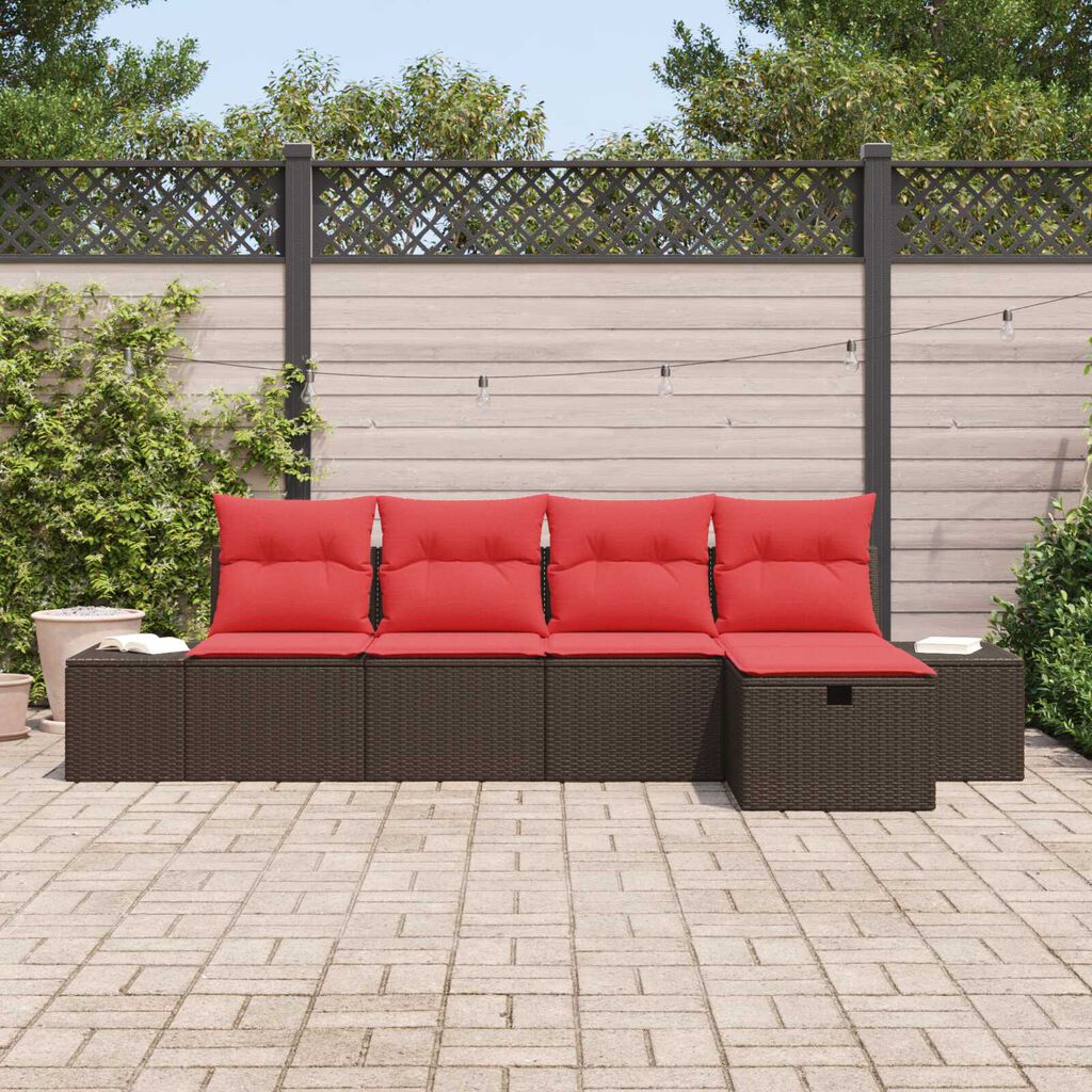vidaXL 5 Piece Garden Sofa Set with Cushions Brown Poly Rattan