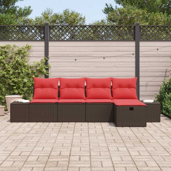 vidaXL 5 Piece Garden Sofa Set with Cushions Brown Poly Rattan