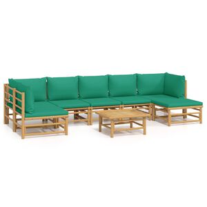 vidaXL 8 Piece Garden Lounge Set with Green Cushions Bamboo