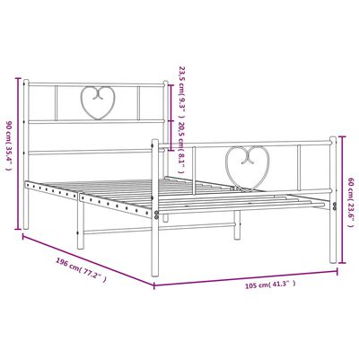 vidaXL Metal Bed Frame without Mattress with Footboard White 100x190 cm