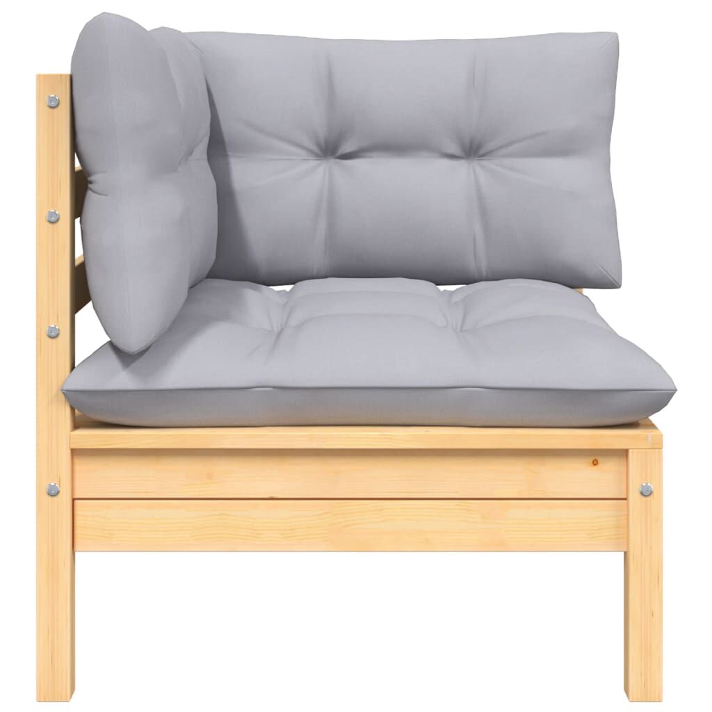 vidaXL 2-Seater Garden Sofa with Grey Cushions Solid Pinewood