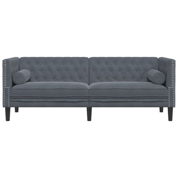 vidaXL Chesterfield Sofa with Bolsters 3-Seater Dark Grey Velvet