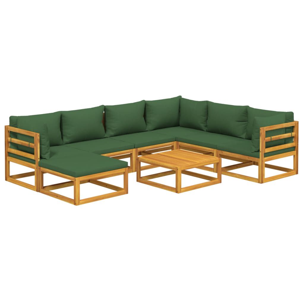 vidaXL 8 Piece Garden Lounge Set with Green Cushions Solid Wood