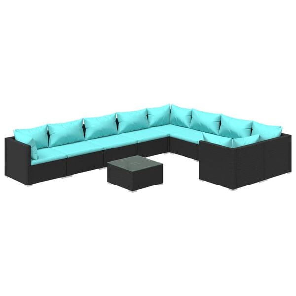vidaXL 10 Piece Garden Lounge Set with Cushions Poly Rattan Black