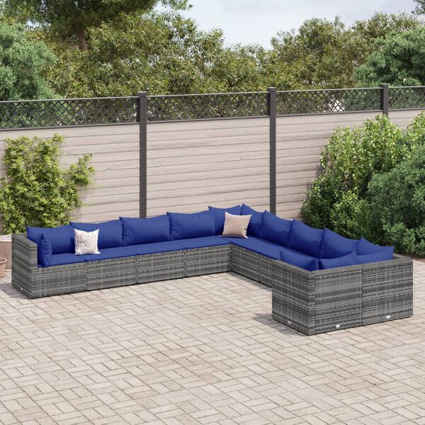 vidaXL 10 Piece Garden Sofa Set with Cushions Grey Poly Rattan