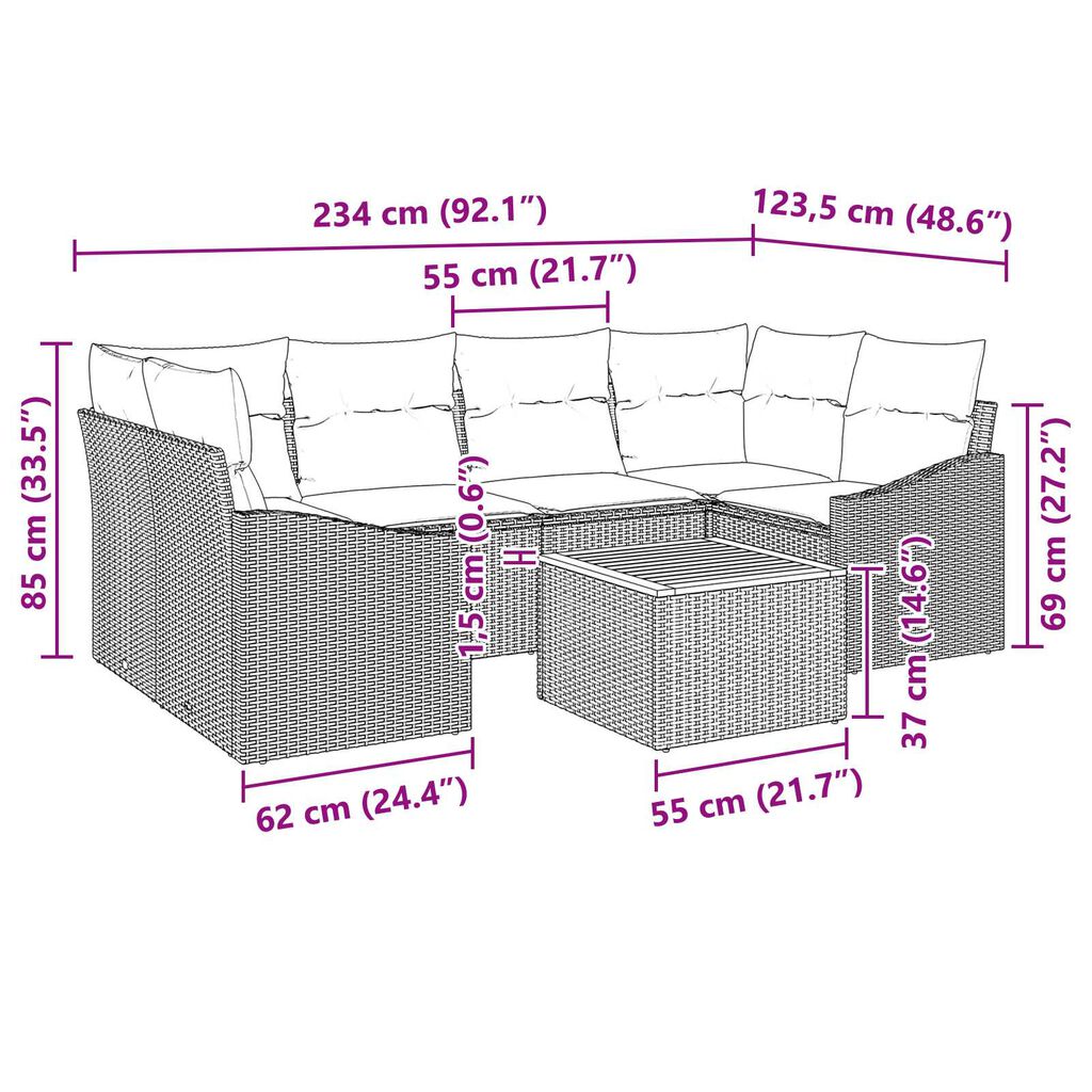 vidaXL Garden Sofa Set 7 pcs Black, turquoise
