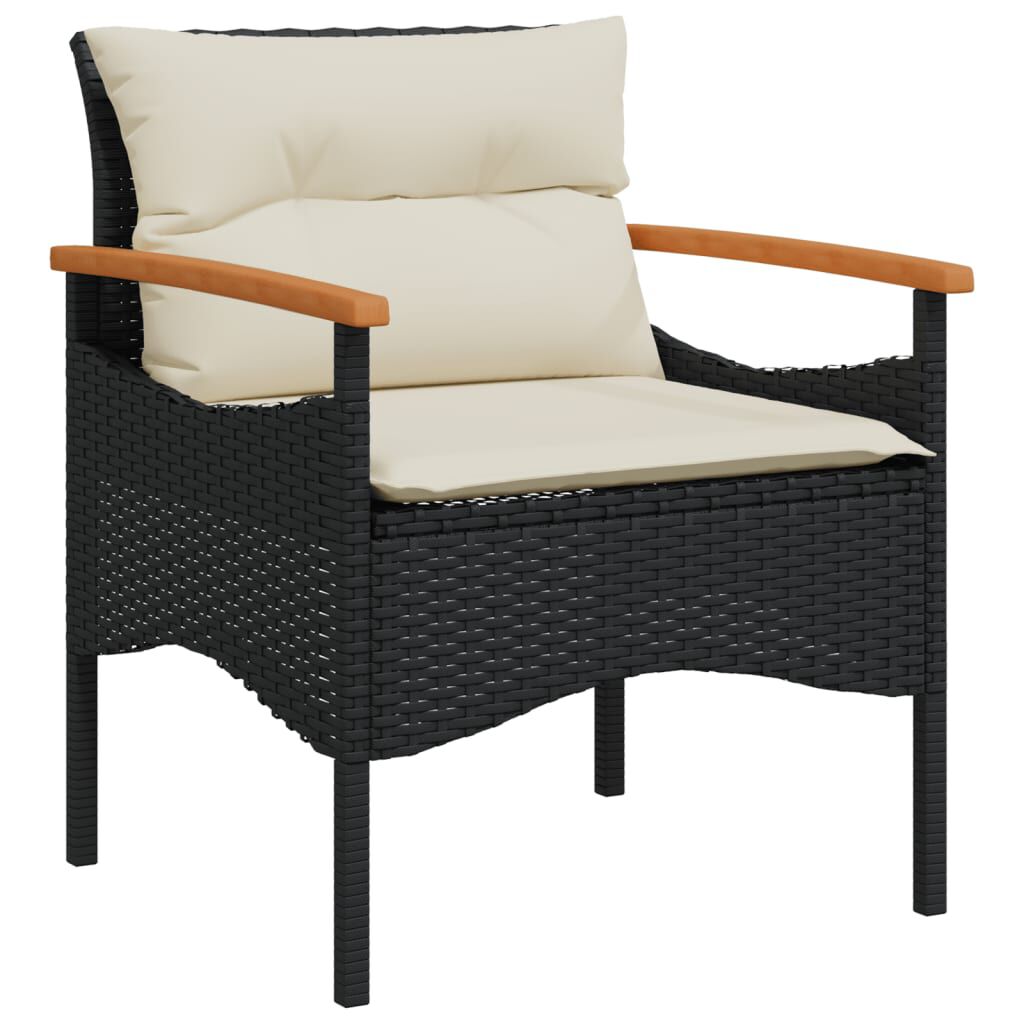 vidaXL 3 Piece Garden Sofa Set with Cushions Black Poly Rattan